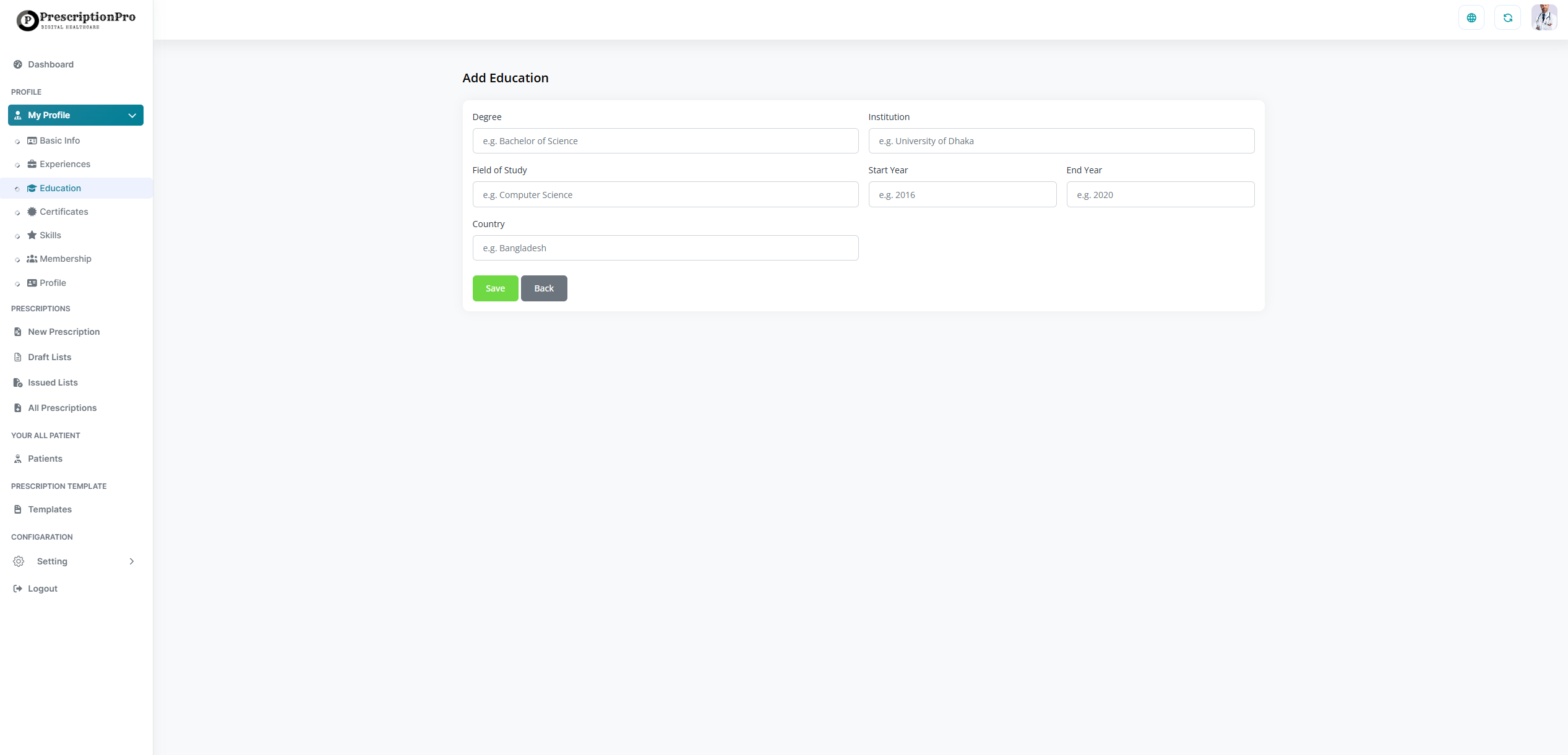 Doctor Profile Example